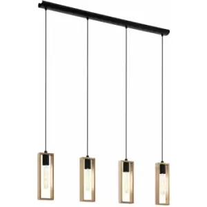 image of Hanging Ceiling Pendant Light Black & Wood Frame 4 x 60W E27 Kitchen Island