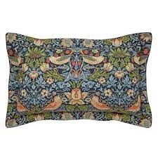 image of Morris & Co Dark Blue 300 Thread Count Blue Patterned 'Strawberry Thief' Pillow Case