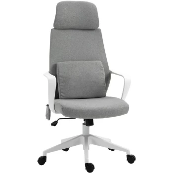 image of Office Chair & Massage Pillow Ergonomic Adjustable Height Headrest w/ Wheels High Back Armrest Rocking Home Study Grey - Vinsetto