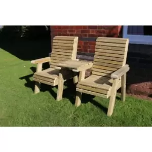 Image of Ergonomical Companion Set Wooden Garden Love Seat Chair Set - Straight Including 2 Chairs - FULLY ASSEMBLED