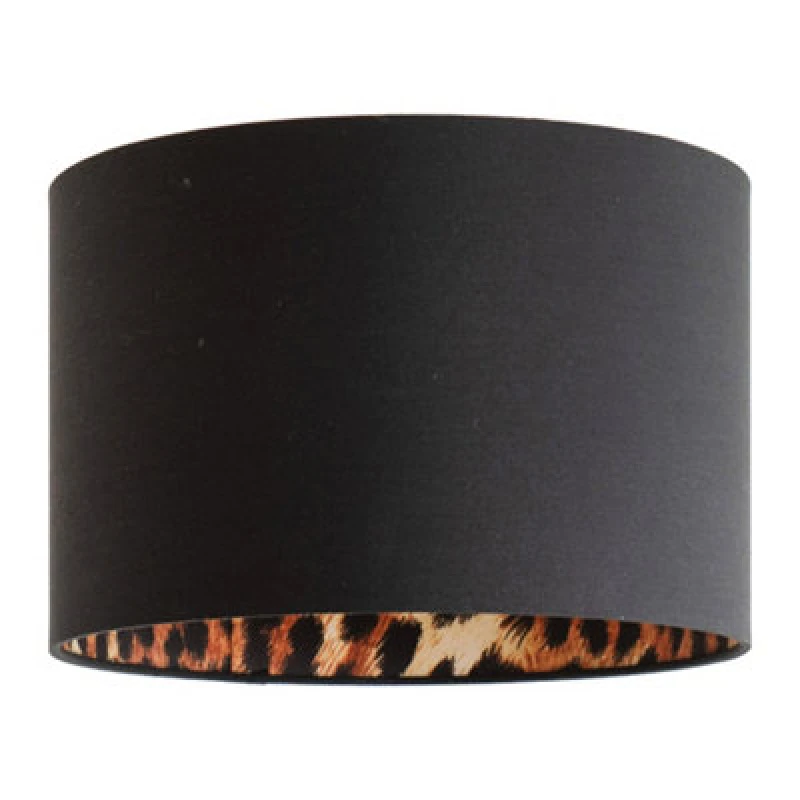 Image of ValueLights ValueLights Oasis Black Fabric with Leopard Print Inner Drum Ceiling Lamp Shade Size: Small Black Small Unisex 5016529272236