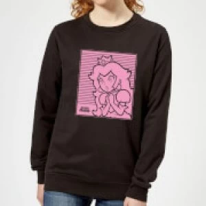 image of Nintendo Super Mario Princess Peach Retro Line Art Womens Sweatshirt - Black - 5XL