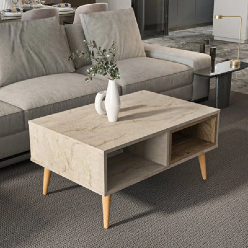 Image of Decorotika Oberon 90 Cm Coffee Table - Traverter Walnut