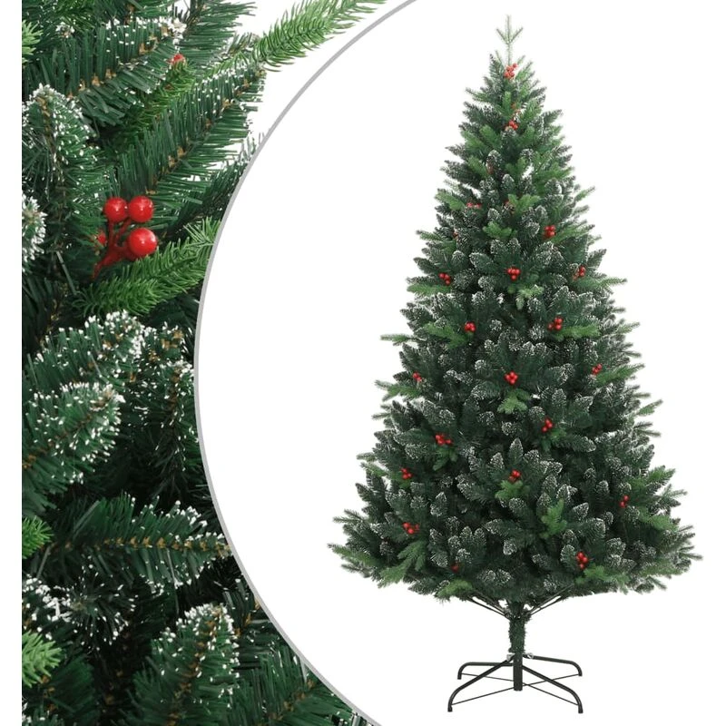 Image of VIDAXL Artificial Hinged Christmas Tree with Red Berries 180cm Vidaxl 356733