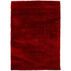 image of Modern Very Soft Velvet Shaggy Red Rug Deep Pile Home Carpet in 160x230cm (5'3''x7'7'')