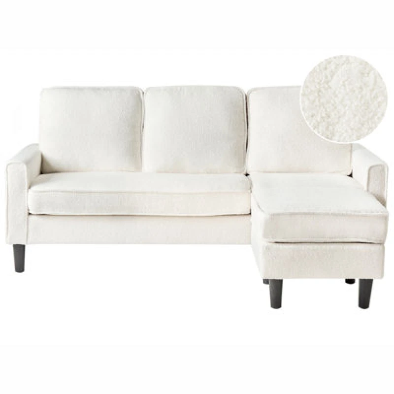 Image of Beliani Sofa 3 Seater Avesta Boucle White With Ottoman