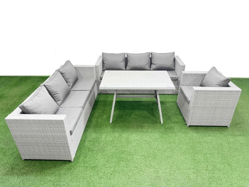 Image of Fimous 7-seater Patio Rectangular Table 3 Seater Sofa Armchair Set in Light Grey Light Grey Unisex