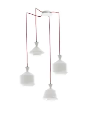 Image of Sugar Mutli Arm Glass Ceiling Pendant, Opal, Red, E27