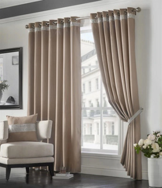 Image of Luxury Living Palace Diamante Ring Top Blackout Curtains Beige