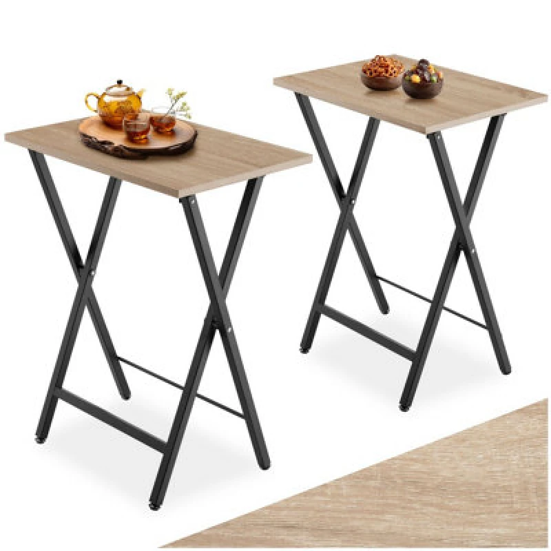 Image of Tectake Bedside Table Phoenix Set Of 2 - Industrial Style, Foldable 2 Industrial Wood Light, Oak Sonoma