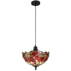 Image of 1 Light Uplighter Ceiling Pendant E27 With 30cm Tiffany Shade, Purple, Pink, Crystal, Black - Luminosa Lighting