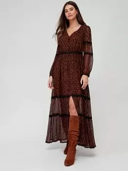 Image of Superdry Leopard Print Lurex Maxi Dress - Red, Size 10, Women