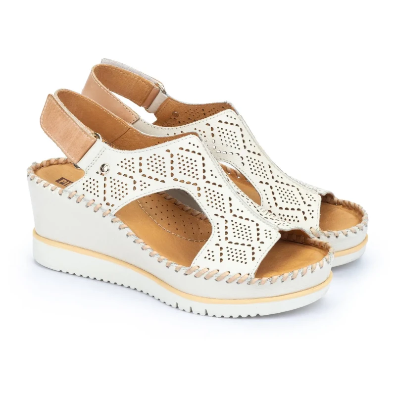 Image of Pikolinos Aguadulce W3Z-1775C1 Leather Womens Hook and loop Sandals - Nata - Size:UK 4-4.5