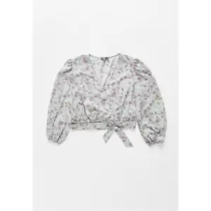 image of Missguided Plus Size Floral Print Wrap Front Cropped Blouse - Multi