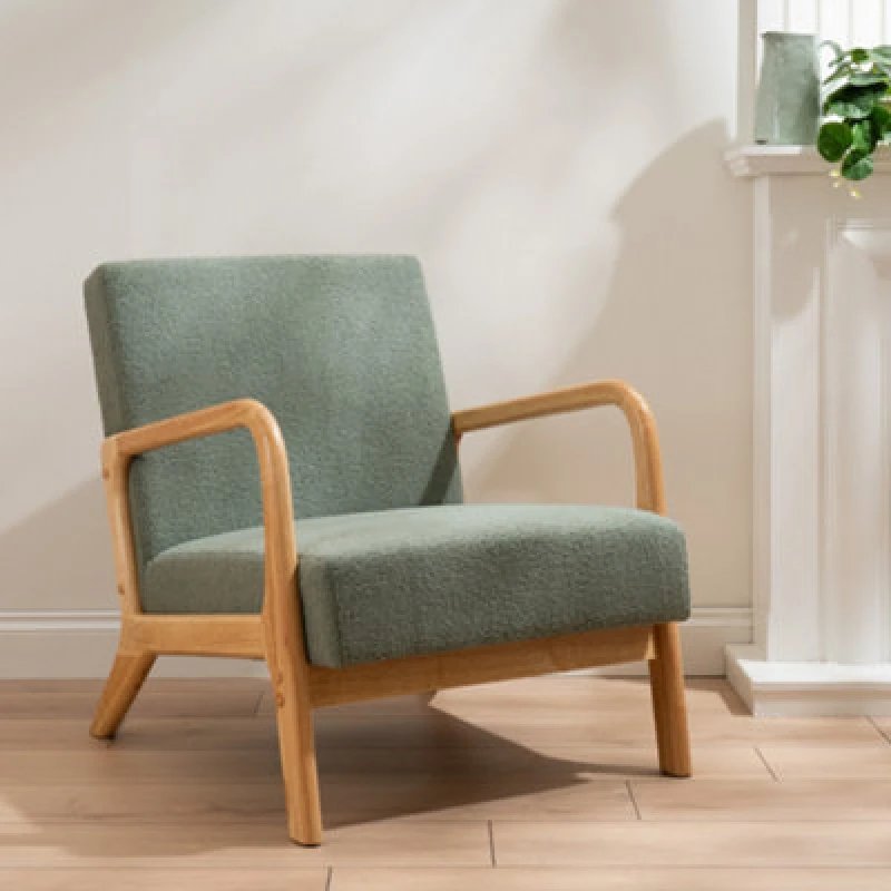 Image of SO'HOME Mid Century Curved Boucle Armchair Light Green ONE SIZE