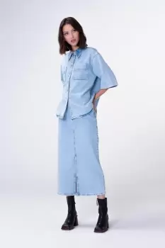 Image of Greta Midi Denim Skirt, Extra Light Wash / 6