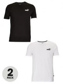 image of Puma 2 Pack Essentials Small Logo T-Shirt - Black & White, Black/White Size M Men