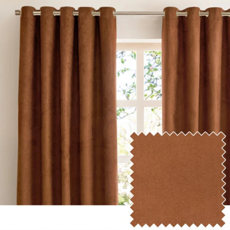 Image of Furn Furn Verso Suede 100% Blackout Eyelet Curtain Pair in Orange Size: 117cm width x 137cm drop Orange 117cm width x 137cm drop Unisex 502553235669