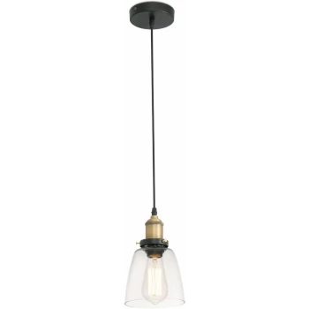 Faro Liz-2 - 1 Light Dome Ceiling Pendant Antique Brass with Tapered Shade, E27