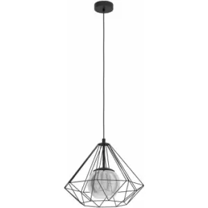 image of Hanging Ceiling Pendant Light Geometric Black & Glass 1x E27 Hallway Feature