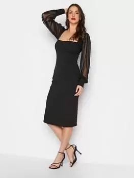 Image of Long Tall Sally Black Mesh Sleeve Dress, Black, Size 12, Women