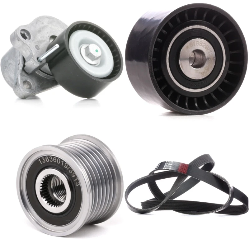 Image of RIDEX 542R1265 V-ribbed belt set Pulleys: with freewheel belt pulley V-Ribbed Belt Set (542)