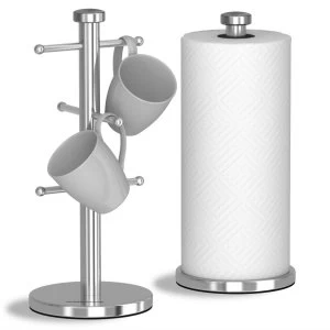 image of Morphy Richards Accents Mug Tree and Kitchen Roll Holder - Stainless Steel