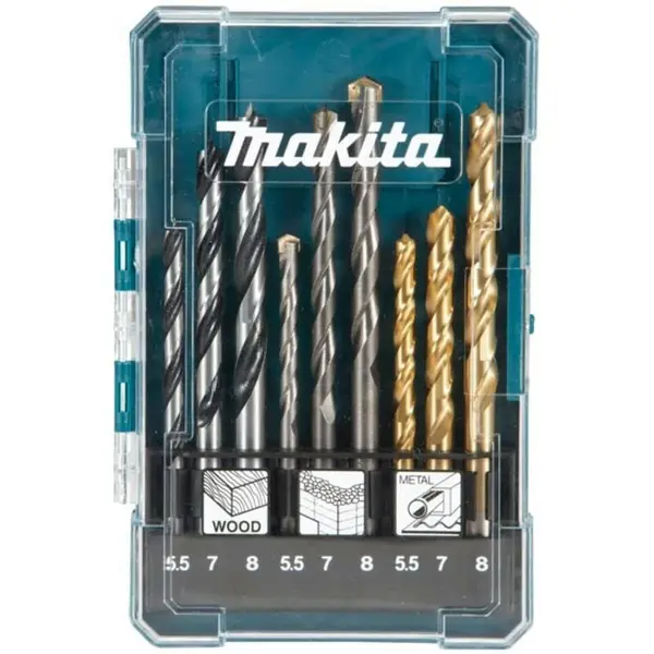 image of D-71978 9 Piece hss Metal Brad Point Wood tct Masonry Mix Drill Bit Set - Makita