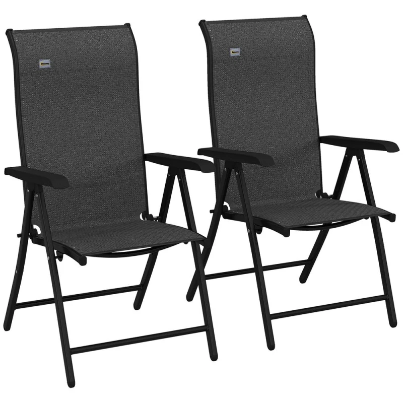 Image of Outsunny Set Of 2 Outdoor Rattan Folding Chair Set - Grey 861-056GY
