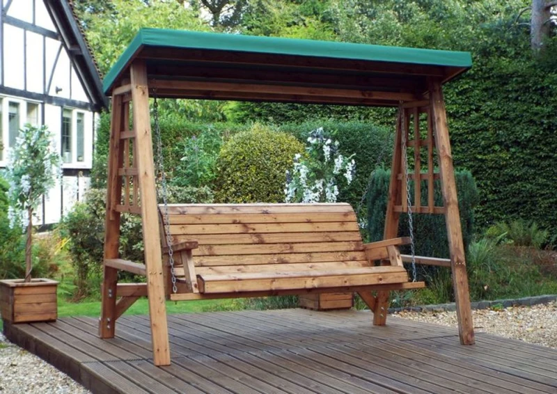 Image of Charles Taylor Trading Dorset Three Seat Swing - Green, Removable Roof, Hand Finished, Robust Construction, Made in Britain, FSC Wood, Rustproof Bolti