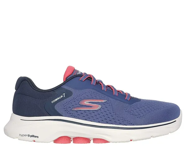 Image of Skechers Womens GO WALK 7 Lightweight Cosmic Waves Trainers UK Size 4 (EU 37) Navy/Coral SKE2252-NVCL-4