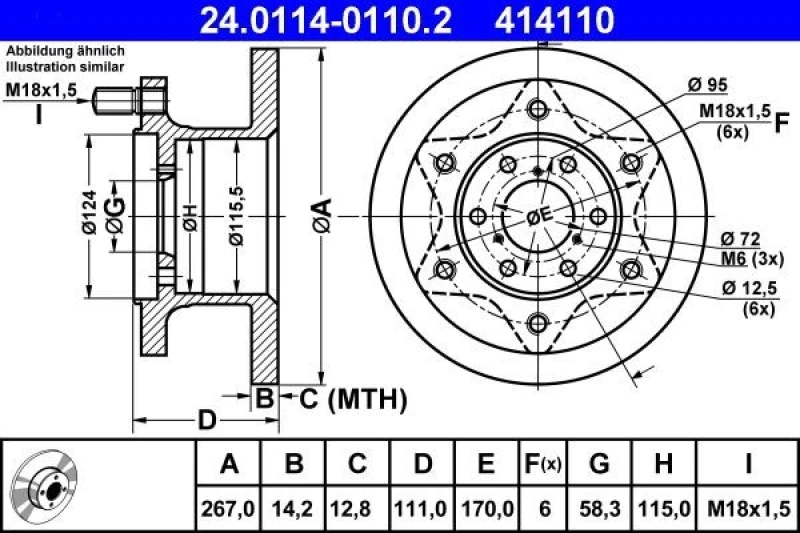 Image of ATE 24.0114-0110.2 Brake disc solid, with bolts/screws Brake Disc (82)