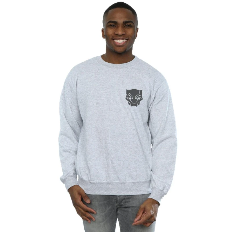 Image of Marvel Marvel Men Black Panther Black On Black Chest Print Sweatshirt in Grey Size: Small Grey S Male 5057736568170