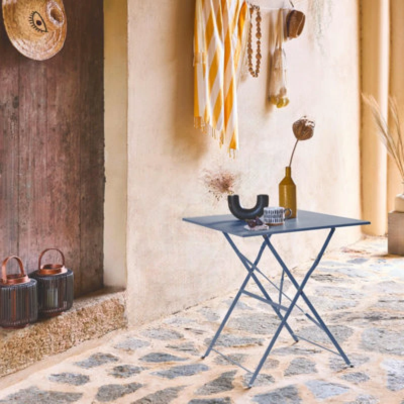 Image of Sweeek - Folding Metal Bistro Garden Table 70 X 70Cm 2-Seater Emilia 70X70Cm Grey Blue 70X70X71 Cm
