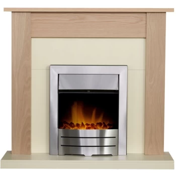 image of Adam - Southwold Fireplace in Oak & Cream with Colorado Electric Fire in Brushed Steel, 43 Inch