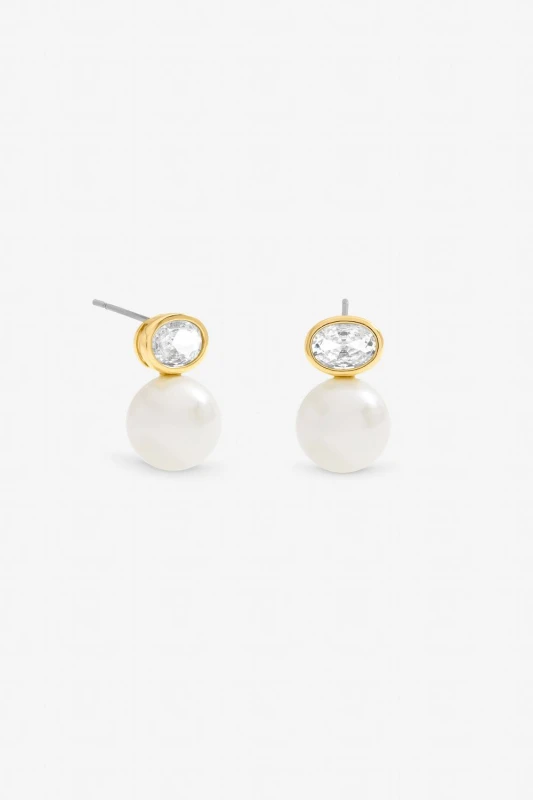 Image of Jon Richard Womens Gold Plated Crystal & Pearl Drop Earrings Gold Female One Size