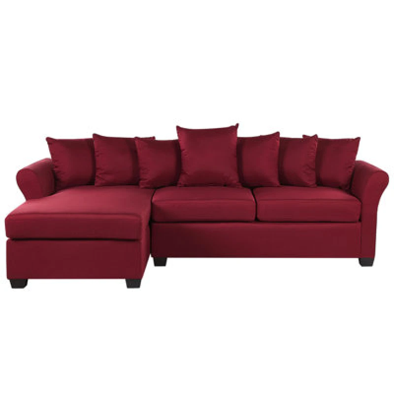 Image of Beliani Corner Sofa 3 Seater Vikna Fabric Dark Red Right Hand