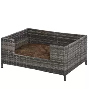 Image of Pawhut Rattan Dog & Cat Pet Bed With Soft Cushion - Grey