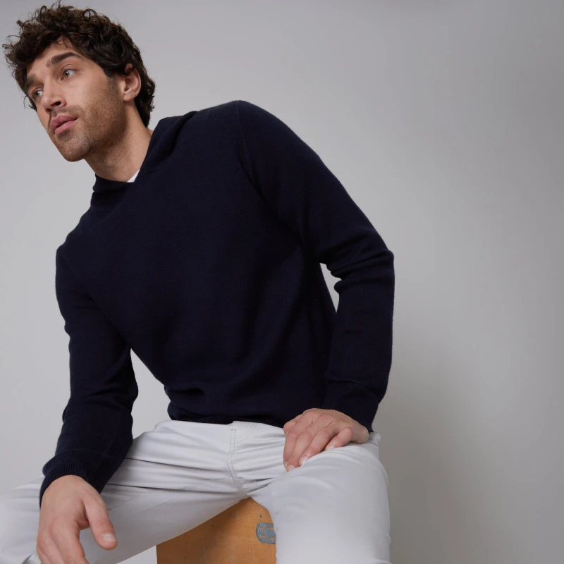 Image of Threadbare 'Ohio' Luxe Knitted Pullover Hoodie Navy