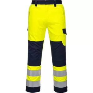 Image of Portwest MV46 Hi Vis Modaflame Trousers Yellow / Navy 2XL 31"