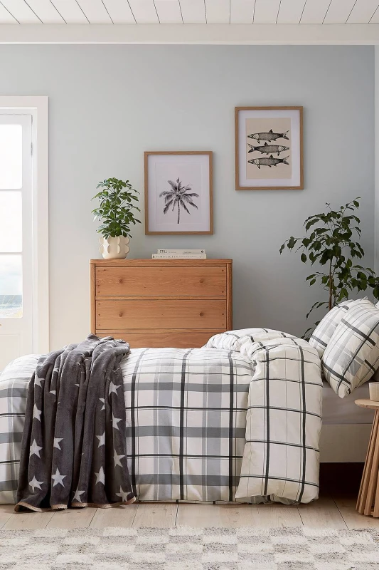 Image of Helena Springfield 'Hudson Check' Brushed Cotton Duvet Cover Set in Charcoal Size: Single Charcoal Unisex Single
