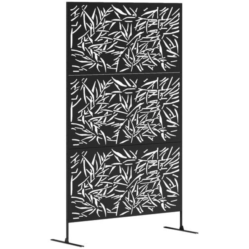 Image of Outsunny Decorative Outdoor Divider Privacy Panel with Stand, Bamboo Black Black
