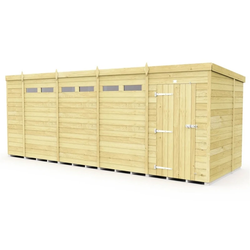 Image of Buttercup Farm 19 x 7 Feet Pent Security Shed - Single Door - L214 x W560 x H201cm in Brown Brown Unisex