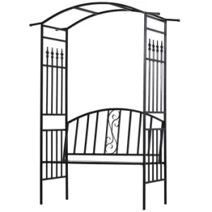 image of Outsunny Steel Frame Outdoor Garden Arch w/ 2-Seater Bench Black