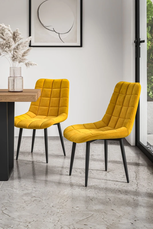 Image of More4Homes Set Of 2 Nova Modern Velvet Dining Chair Padded Seat Metal Legs Kitchen (mustard), Yellow 5055744839374
