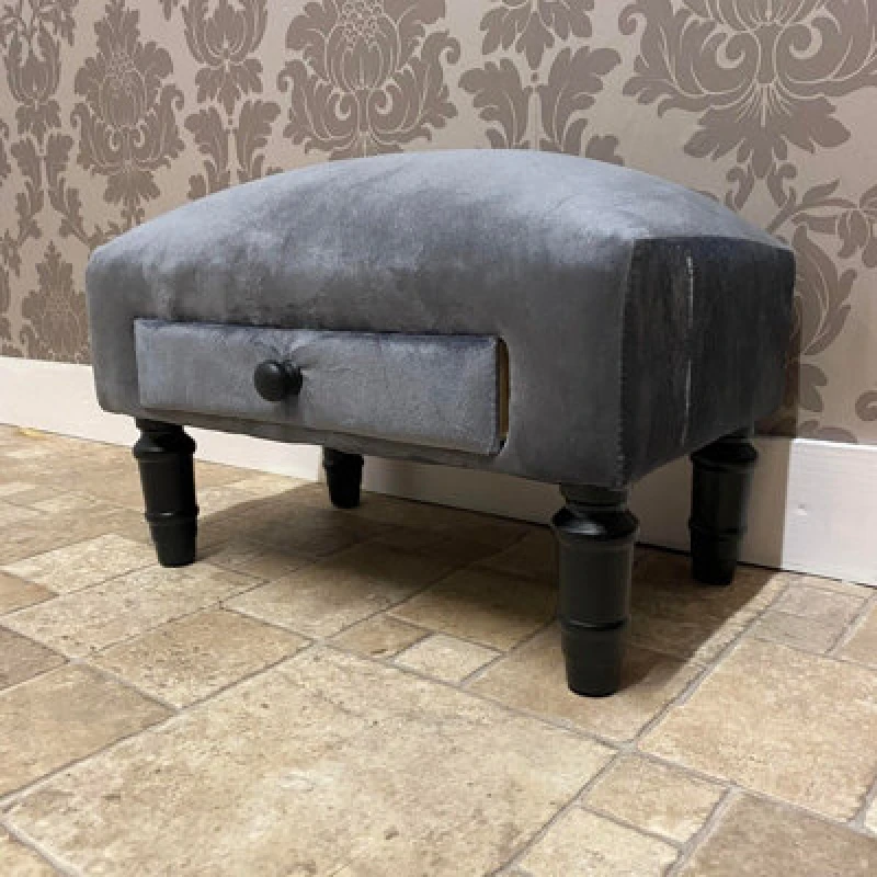 Image of Minster Footstool With Drawer - Velvet - L25 X W45 X H28cm - Grey
