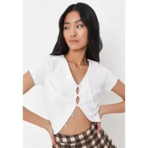 image of Missguided Ribbed Covered Button Seam Top - White