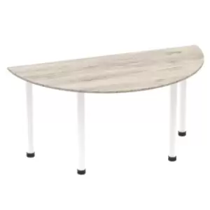 Image of Impulse 1600mm Semi-Circle Table Grey Oak Top White Post Leg