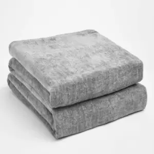 Image of Highams Soft Knitted Fleece Throw Over Blanket Bedspread Silver 125 X 150Cm