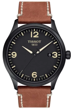 image of Tissot Mens XL Black Dial Brown Leather Strap Watch